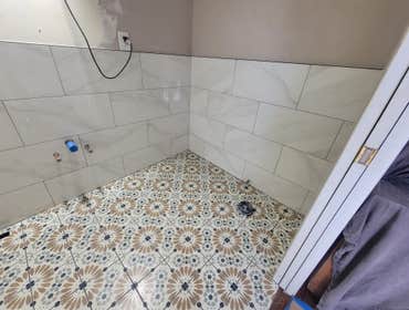 Bathroom Remodel in Pleasant Hill Our team finished the bathroom remodeling after putting in the tiles.