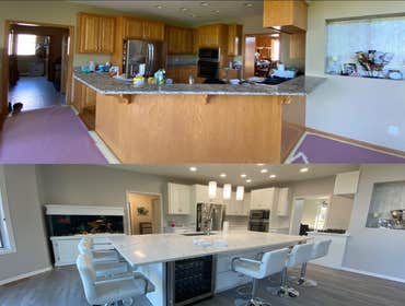 Photos by Infinite Floors & More #5 Full kitchen remodel with wall removal, new cabinets for island, reface and paint all others, new flooring and trim