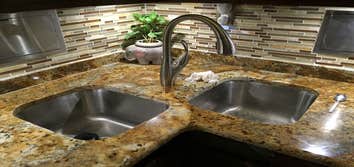 double sink and granite countertop