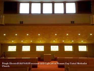Photo(s) from Pringle Electrical Services United Methodist Church Pleasant Gap Pa 16823 led lighting install back pews