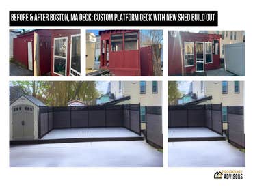 Composite Platform Deck with Privacy Euro-style Fence and Shed