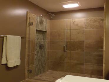 New Travertine/Glass Shower
