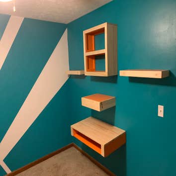 Custom Floating shelves, desk and bookcase Custom floating shelves, desk and bookcase system. Hand made with premium wood. Great for small spaces to ma