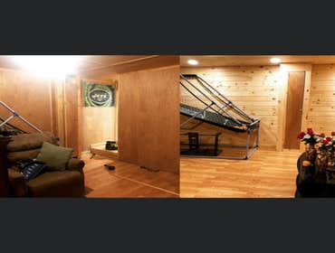 Photos by L.E.E Home Improvements #2 Old plywood was removed from walls and ceilings and in its place shiplap boards were installed. Light fixtures wer