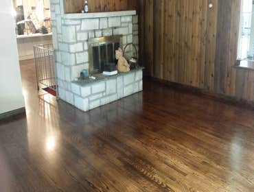 PREMIER HARDWOOD RESTORATIONS vs. PET STAINS Red oak hardwood damaged by pets stains. Job to be sand and finished with a dark walnut stain to hide/camo