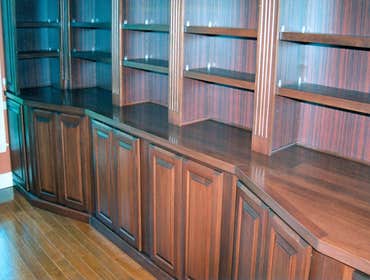 Bookcase and Home Libraries Custom Cherry Wood Bookcase with Cabinetry