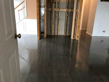 Yardley PA sanding and Finishing Re-sanded prefinish floors stainned and 3 coats waterbase polly