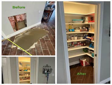 Floor repair, added walk in pantry