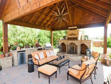 Patio Cover Fireplace Kitchen