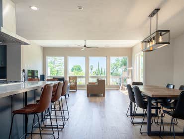 The open kitchen, living room and great room.