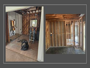 Progress photos of a home remodel nearing completion. Progress photos of a home remodel nearing completion. Stay tuned for the finished project.