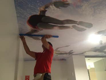 photo mural installation at murano miami beach we wallpapering this ceiling on Murano at Miami beach take us one day preparation and installation
