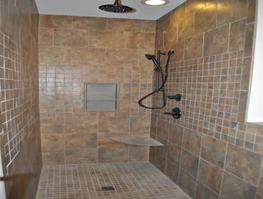 Eagle Rock Tiled shower stall and foyer.