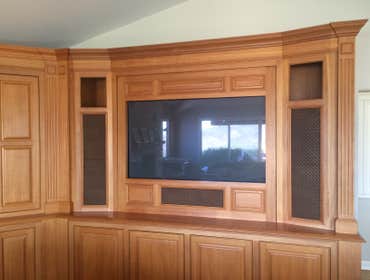 Teak media cabinetry