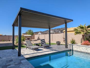 Free Standing 4K Aluminum 3x3 Lattice Pergola with 6x6 posts installed in Mesa, Arizona.