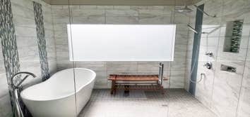 Photos by Mission Kitchen & Bath, Inc #1 2018 south Leawood 2nd floor award wining master bath renovation. Convert cradle tub to large combination sho