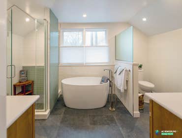 Master Bath Redesign - Custom Bathroom Remodeling For this master bathroom remodeling, we modified the layout to create a functional and aesthetic desi