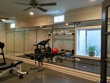 Exercise room mirror wall