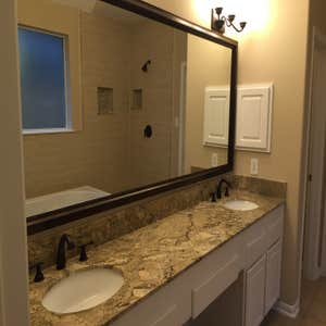 bathroom remodel Dal-Tile products
and countertops we did in clear lake