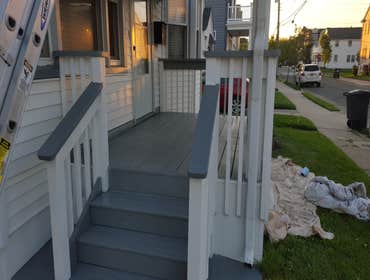 Exterior deck repairs and painting This client had their stairs decay to the front porch and wanted to get them repaired and have a fresh paint job for