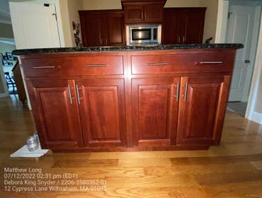 Kitchen Cabinets- All-Terior Painting We refinished the existing cherry cabinets. Painted them a beautiful, clean white with a nice sem- gloss finish. 