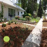 lawn less front yard this landscape features a space with out any lawn, the groundcover is still a green space but needs no mowing. This also meets th