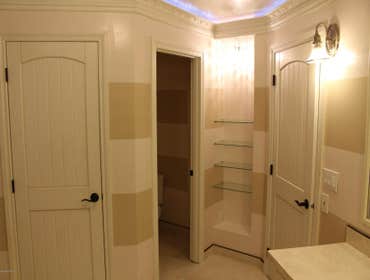 Glass shelves, doors, paint