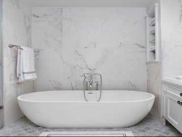 modern bathroom in San Jose Remodeling full bathroom, replace current old fashion tub, to modern free stand tub ,with modern vanity ,and small mirror w