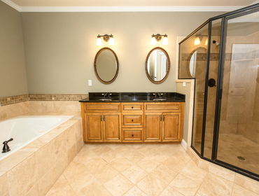 Master Bathroom Renovation Matte Black finishings on this Chesapeake Master Bath renovation.