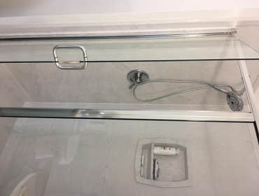 Cultured Marble bath remodel Light blue cultured marble w/ chrome fixtures.