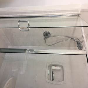 Cultured Marble bath remodel Light blue cultured marble w/ chrome fixtures.