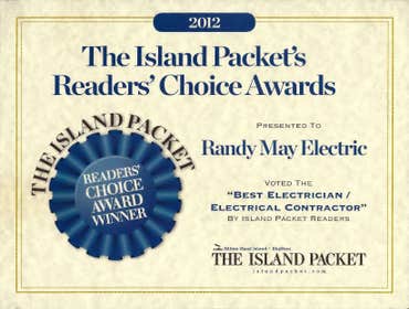 Readers Choice Awards - Best Electrician, Electrical Contractor Randy May Electric won The Island Packet's Readers' Choice Award as the Best Electricia