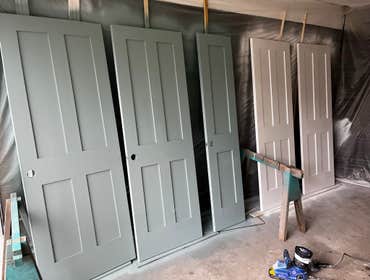 Amherst Victorian Project Exterior Restorative Painting on old & new sections of house. Interior painting on new and old sections, refinish grand stair