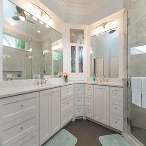 Bathroom | Elegant Custom Cabinets | Marble Tile & Freestanding Tub Bathroom | Elegant Custom Cabinets | Marble Tile & Freestanding Tub