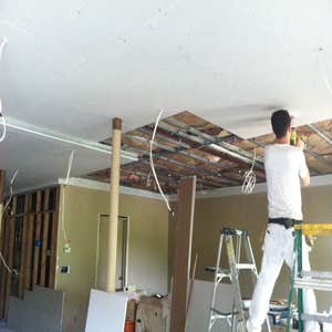 Job completed in New Jersey Install framing , insulation , and install 5/8 Sheetrock , priming the ceiling