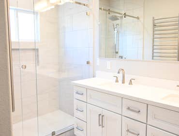 Bathroom Remodel Sunnyvale Discover Bertet Builders' full bathroom remodel! We incorporated beautiful design elements such as an incrusted shower stora