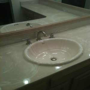 bathroom upgrade We cut out the old stained lavatory and dropped in a new porcelain sink and faucet, built and installed pickeled oak frames for...