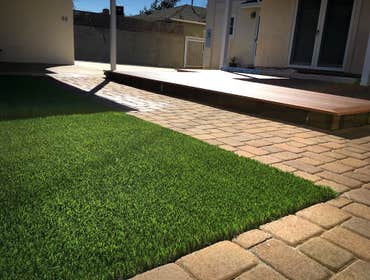 Pavers and artificial grass