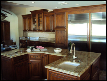 Kitchen AZ cabinets and More Project Custom Kitchen Remodel in Scottsdale
Bridgewood Raised Panel maple Cabinets with 4" crown molding, glass doors, s