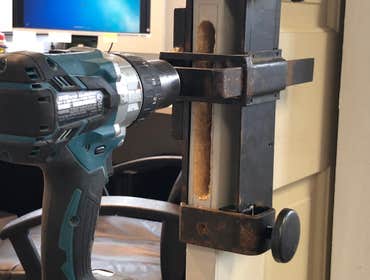 Mortise jig in place on 5 foot pocket door