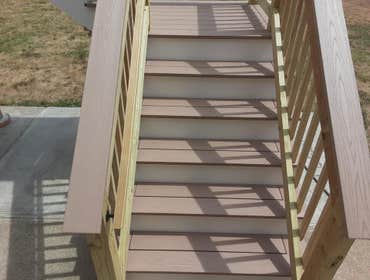 Azek Brownstone Decking and Drink Rail on Wood Railings & PVC Trim