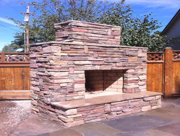 stone out door fireplace