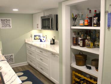 Kitchenette in a basement remodel in Boyds Maryland by Talon Construction Inc