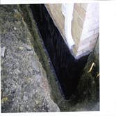 Foundation Waterproofing Outside Pictures show the process of waterproofing basement from outside. The installation process includes installing waterpr