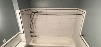 Perkiomenville Bathroom Renovation This bathroom remodel included a complete demo of the customer's hall bathroom, new tile flooring and shower walls (