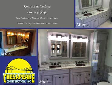 Photos by Chesapeake Construction, Inc #23 Are you tired of your outdated Bathroom? Contact us today for a Free Estimate to upgrade!
