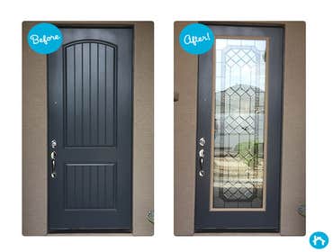Door Remodel - Decorative Door Glass Completed transform your entryway with decorative door glass inserts. Take an ordinary plain door and add glass to