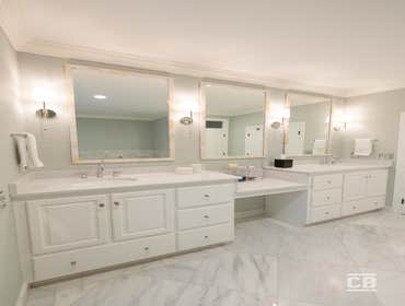 Starmount Bathroom Renovation Project features:
- marble
- house of rohl plumbing fixtures
- commercial grade wallpaper
- recessed floor supplies
- 