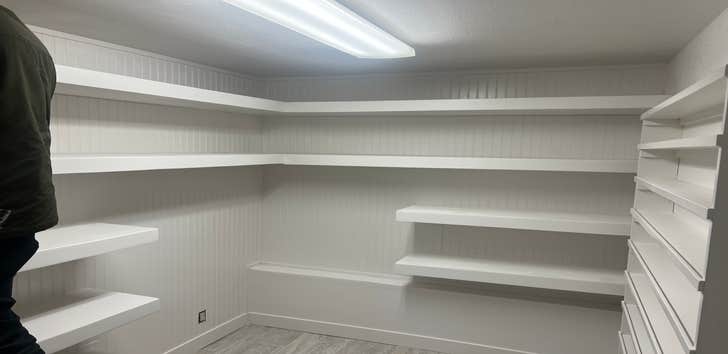 Photos by the Califorbia Builder #1 Fully remove all the cabinets and re build all the pantry customers but;d shelfs and paint .