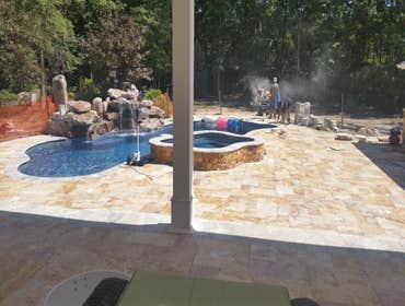 16 Robinhood Dr. Medford, N.J.08055 Installed Viking Figi Pool w/Travertine pool deck